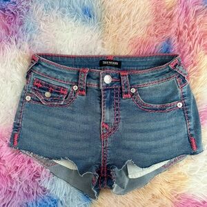 True Religion Denim Booty Shorts with Hot Pink Stitching